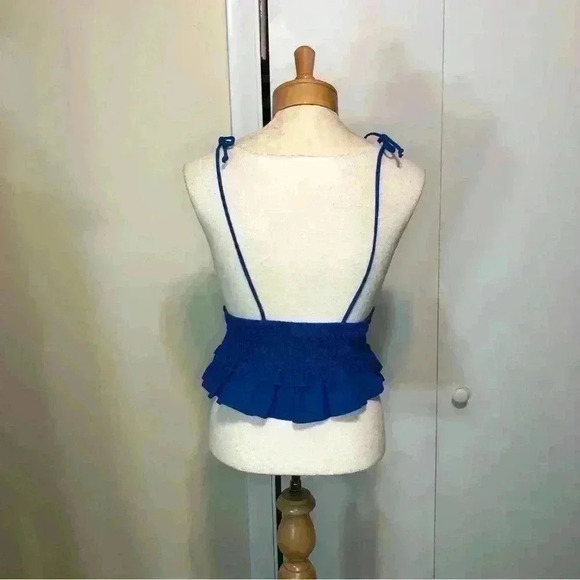 Sim & Sam Woman Cobalt Blue Crop Ruffle Tank Top Spaghetti Straps Peplum Large - Picture 14 of 15